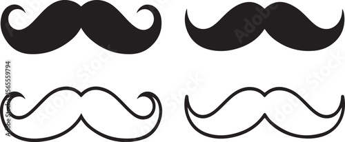 Black and white mustaches with curled ends facial hair outline