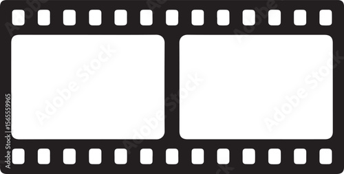 Black film strip with two empty white frames movie cinema