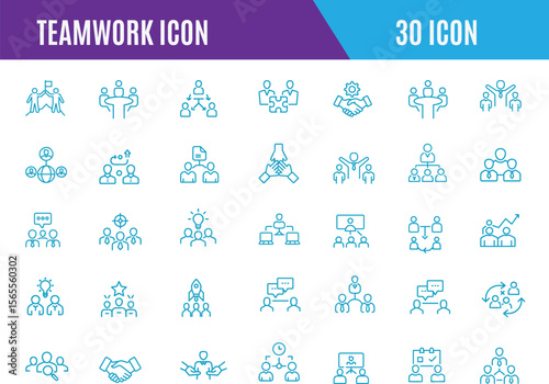 Teamwork icon set.Business team working together symbol.Teamwork line icons set. work group and human resources minimal thin line web icon set. Outline icons collection. Simple vector illustration