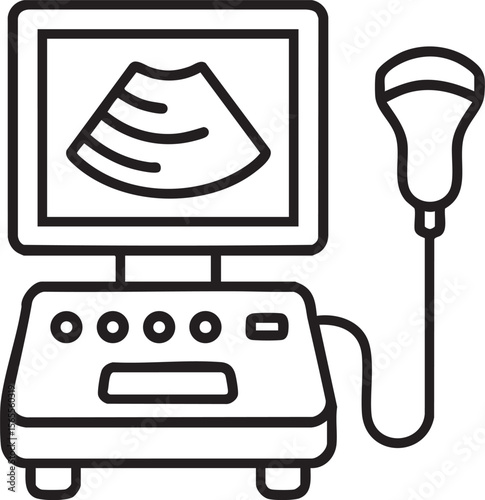 Ultrasound Machine Outline Icon Depicting Medical Imaging Technology for Diagnostics and Prenatal Care in a Simple Black and White Design