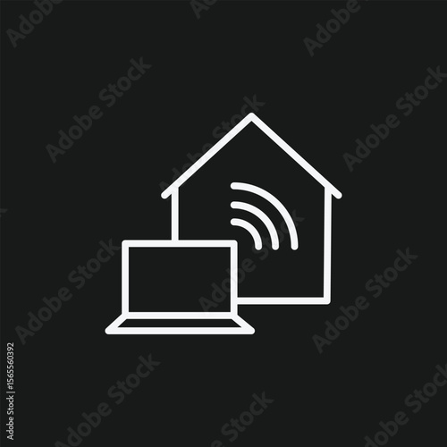 Home Wi-Fi and Remote Work Icon with Laptop for Smart Home and Internet Connectivity