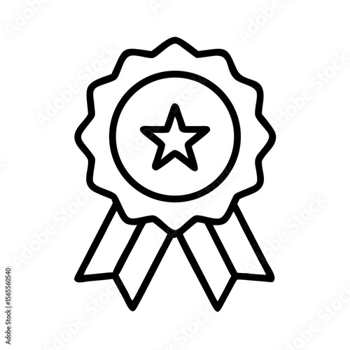 Monochrome emblem badge with star in center and flowing ribbons