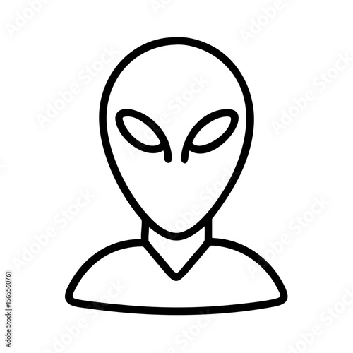Minimalist Vector Illustration of an Alien Figure with Large Eyes and Head