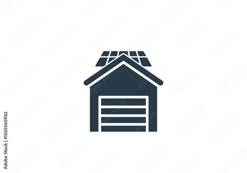 Illustration of a garage with solar panels on the roof in a minimalist style on white background Illustration of a garage with solar panels on the roof in a minimalist style on white background