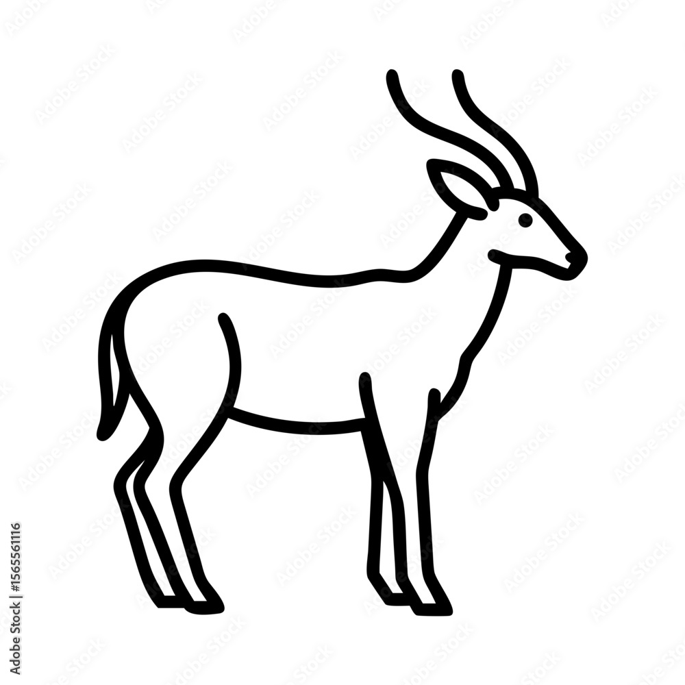 Fototapeta premium Elegant Black and White Illustration of a Stylized Antelope with Curved Horns