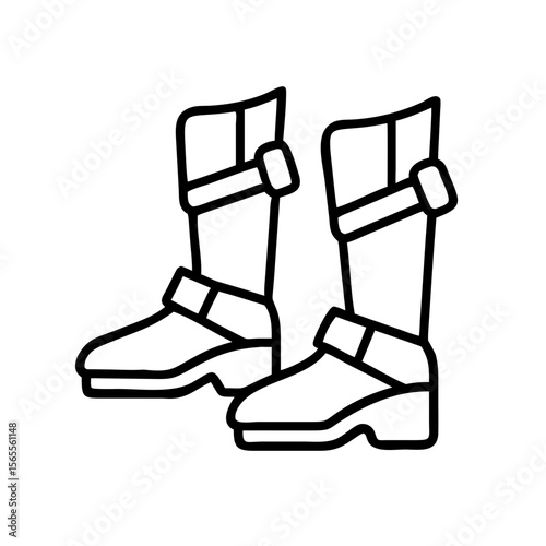 Pair of fashionable boots with buckles and a distinctive style outline