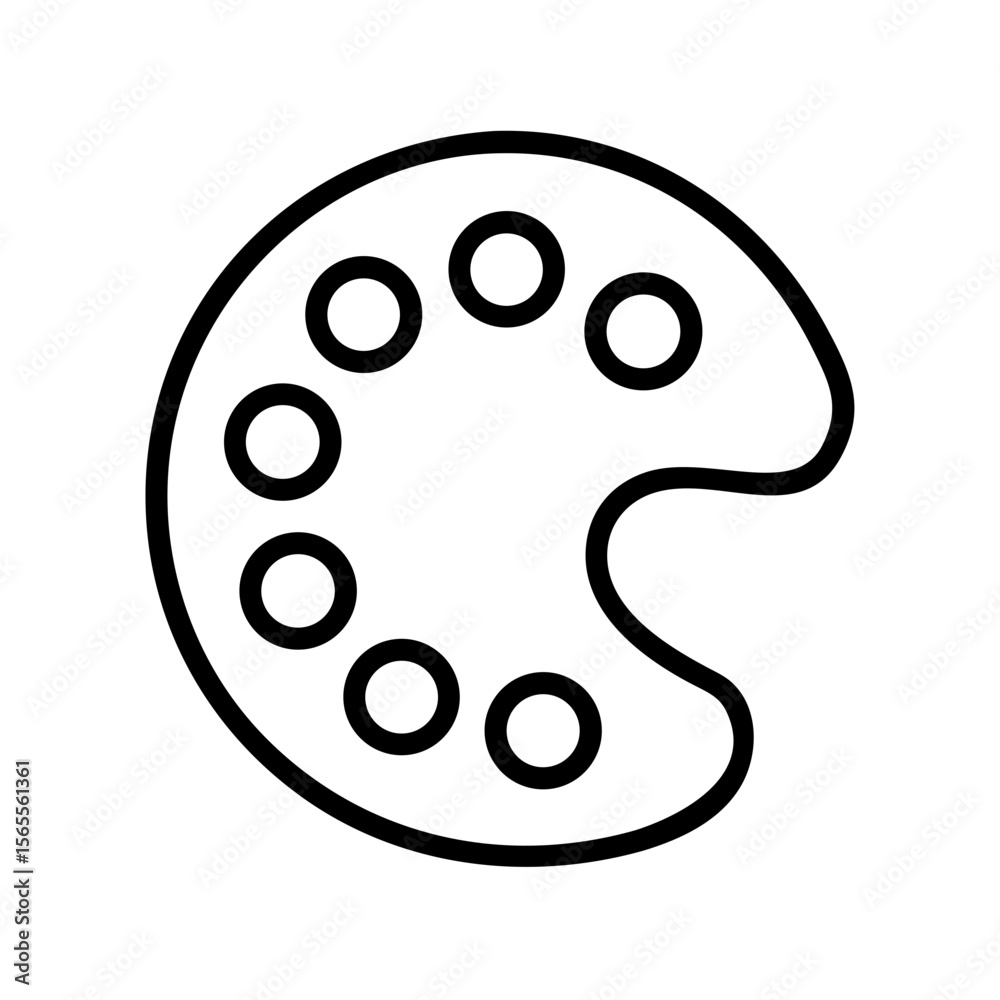Simple graphic illustration of an artist paint palette with circular wells Simple graphic illustration of an artist paint palette with circular wells