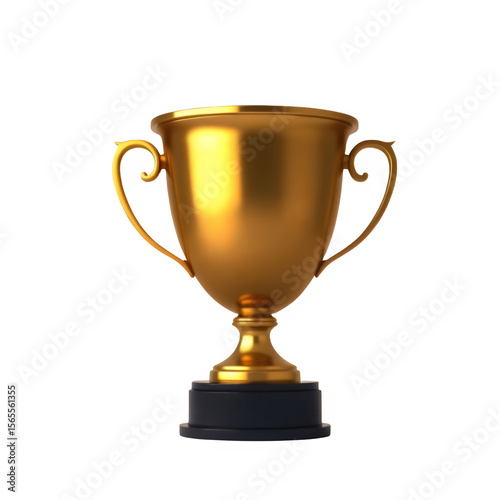 High-quality transparent PNG image of a shiny golden trophy cup with handles and black base. Realistic 4K render, isolated with no background included.

