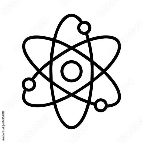 Simple black and white atomic structure icon design representing scientific field