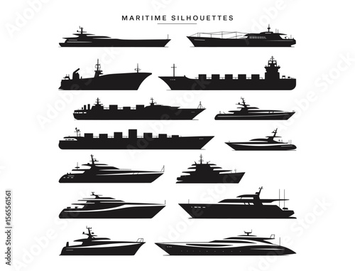 Collection of Maritime Vessel Silhouettes Ships, Boats, and Yachts