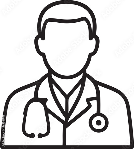 Doctor Icon with Stethoscope Simple Line Drawing of a Medical Professional for Healthcare and Wellness Concepts