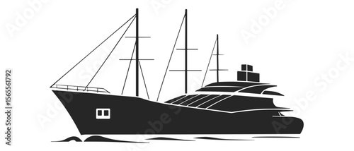 Elegant Luxury Yacht Silhouette Maritime Vessel Illustration