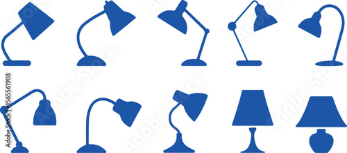 Various blue desk lamps and table lamps lighting illumination