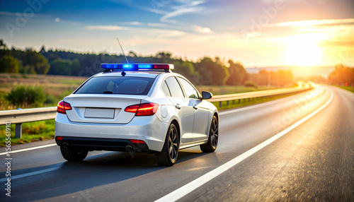 Police car sunset highway patrol. photo