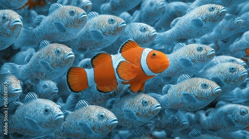 Clownfish Stands Out in a School of Fish