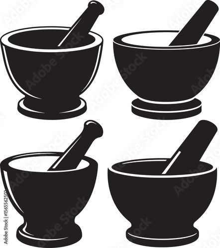 Mortar with pestle silhouette vector illustration