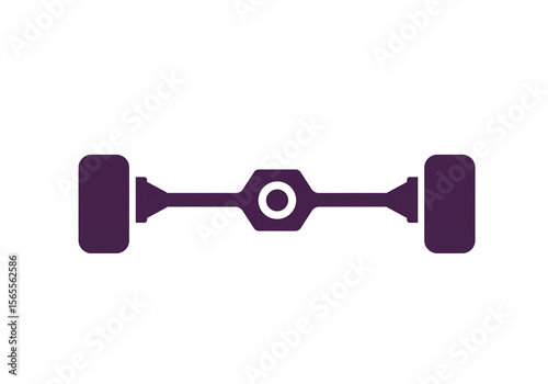 Illustration of a purple car axle with wheels on a white background in a simple vector style