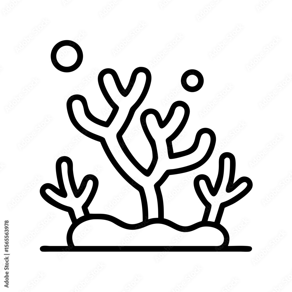 Obraz premium Simple minimalist illustration of coral reef with bubbles in black and white