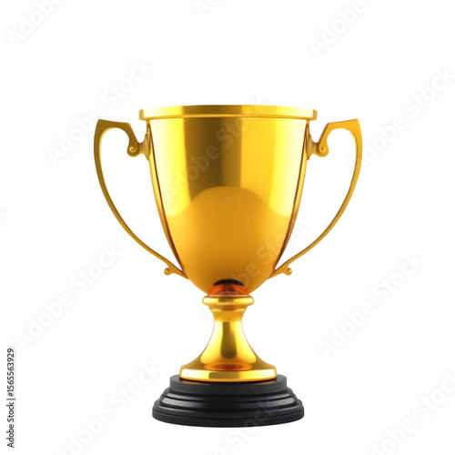 4K transparent PNG image of a shiny golden trophy cup with handles and black base. Realistic design, isolated with no background. Perfect for awards.

