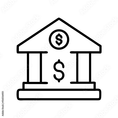 Simple minimalistic bank icon illustration with outlined drawing isolated on white background