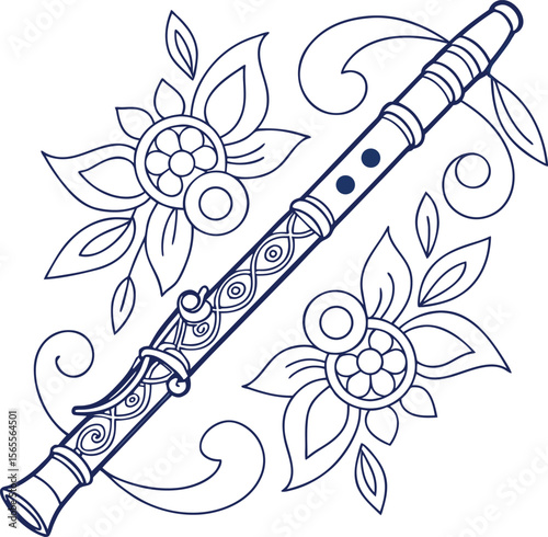 decorative indian flute with floral pattern