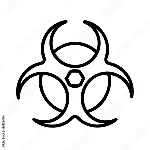 Simple graphic representation of a black biohazard symbol over white background