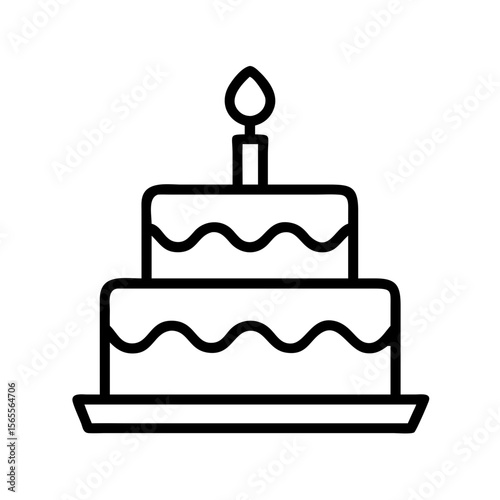 Delicious two tiered birthday cake with a candle in a simple outline