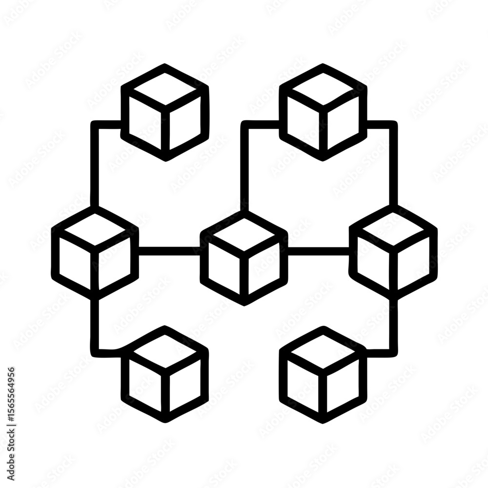 Obraz premium Interconnected Cubes Representing a Network or Blockchain Structure in Outline Form