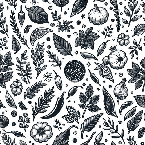 Seamless Pattern with Fresh Vegetables – Hand Drawn Vector Illustration


