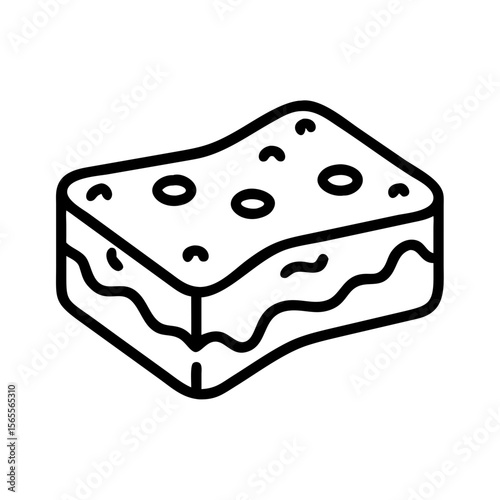 Isometric view of a swiss cheese chunk with black outlines and holes