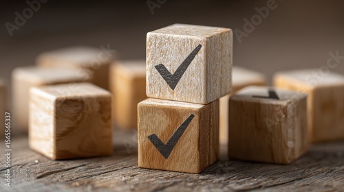 Corporate regulatory and compliance. goals achievement and business success. task completion. ethical corporate. do the right thing. quality and iso symbol. placing wooden cube with checkmark icon..