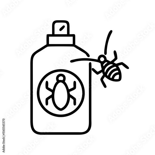 Vector illustration of pest control spray bottle with insect crawling on it