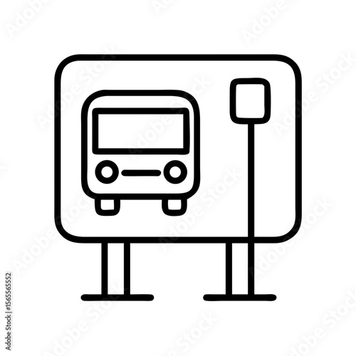 Simple line art of a bus stop sign symbol, urban transit hub