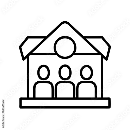 Stylized illustration of a collaborative team under the roof of an organization