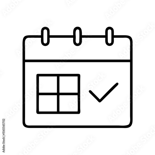 Simple black and white calendar icon with checkmark signifying scheduled event