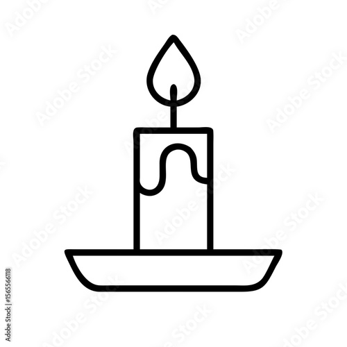 Simple black and white drawing of a lit candle on a holder