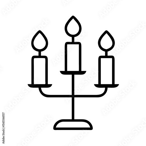 Black and white line art illustration of a three candle candelabra