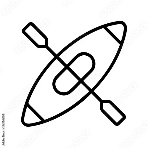 Minimalistic black outline of a kayak with paddle boat recreational symbol