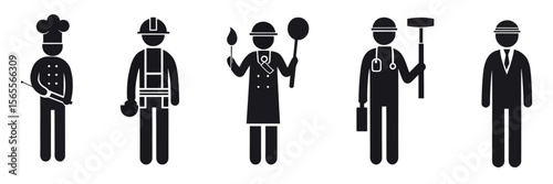 Silhouetted Professions Illustration — Chef, Construction, Artist, Healthcare, Business Minimalist Design