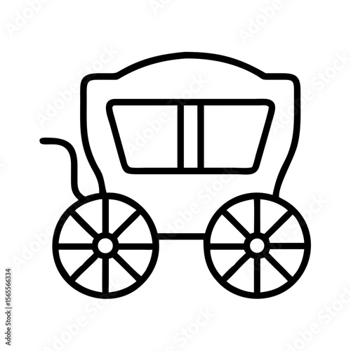 Stylized Black and White Carriage Illustration Featuring Intricate Wheel Design