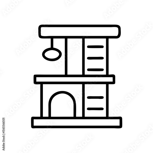 Simple Line Art Illustration of a Cat Tree with Multiple Platforms
