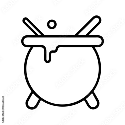 Black and White Halloween Cauldron Vector Illustration with Potion Dripping
