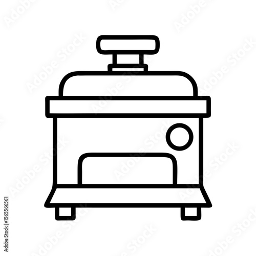 Minimalist illustration of a countertop juicer machine with a button on the side
