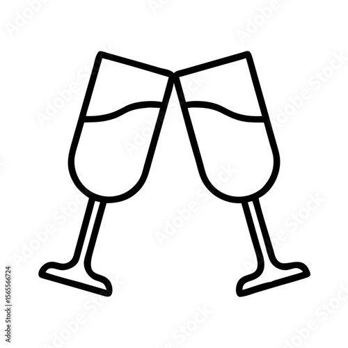 Two wine glasses clinking together in a simple black and white drawing