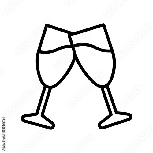 Two champagne glasses clinking celebrating a special occasion vector outline illustration