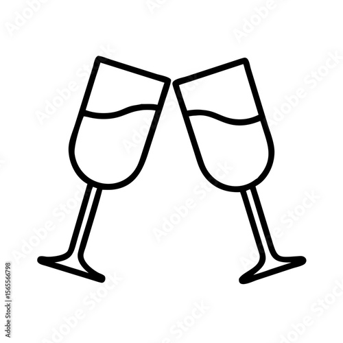 Minimalist illustration of two toasting champagne flutes on a white background