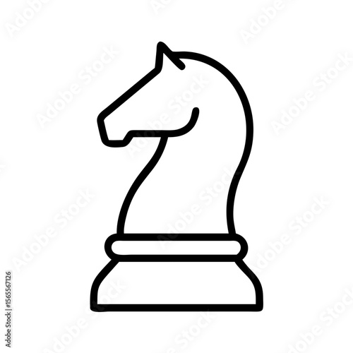 An elegant black outline image of a chess piece knight with base