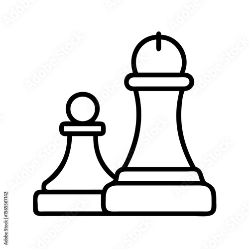 Chess pieces black outline, pawn and bishop ready for strategy game