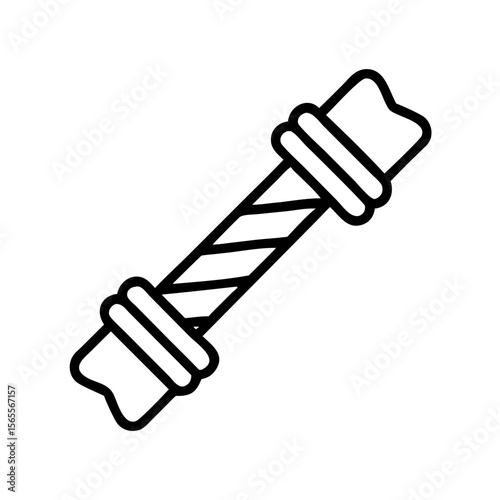 Black and white vector of a dog chew toy with twisted center