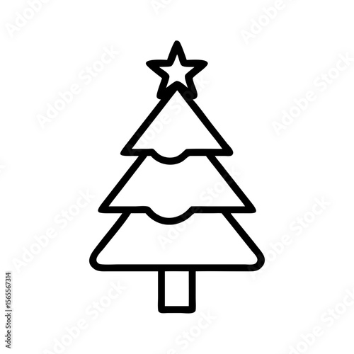 Stylized Christmas Tree with Star Topper, Simple Black and White Design
